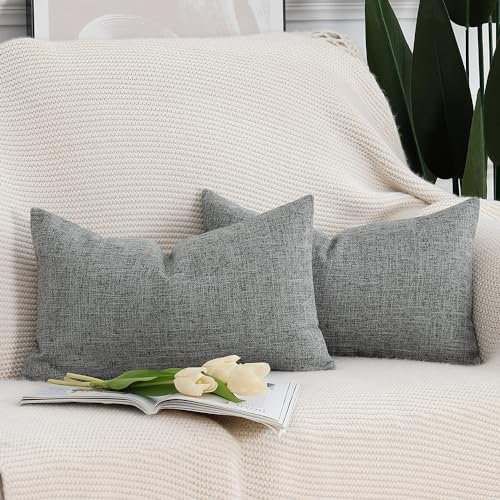 Madizz 2er Set Faux Leinen Kissenbezügen Weich Dekorative Kissenabdeckung für Sofa Schlafzimmer Kissenhülle Grau 30x50 cm Rechteckig
