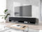 MINIO go for it - Lowboard TV-Schrank I 180x30x33 cm I mit Türen und Offene Nischen I Laminierte Spannplatte I Praktisch und Funktionell I Graphit Schwarz/Welle Muster - LED Beleuchtung