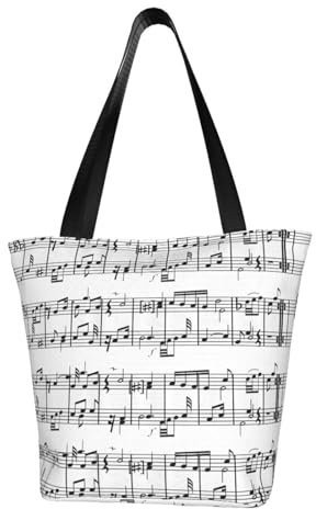 BeNtli Umhängetasche, Canvas Tote Große Tasche Damen Casual Handtasche Wiederverwendbare Einkaufstaschen,Musiknoten zum Notenschlüssel