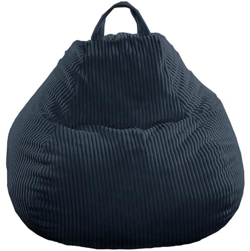 bananair - Sitzsack Kinder - Cordstoff Breit Gerippt - Weich und Bequem - Maschinenwaschbarer Bezug - Leicht Transportierbar - Bean Bag, Gaming Sitzsack mit Füllung (80 x 70 cm, Dunkelblau)