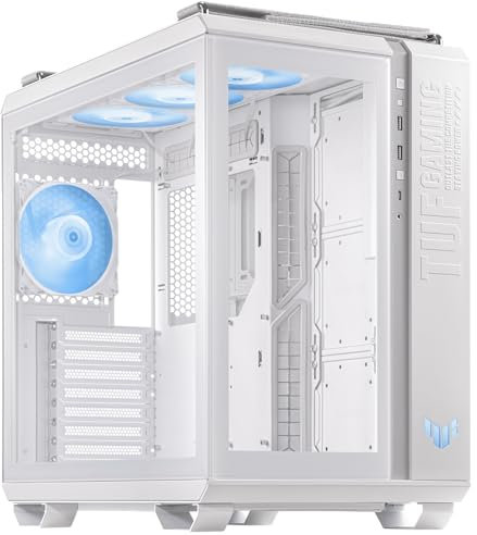 ASUS TUF Gaming GT502 Plus Weiß – Gaming ATX Chassis (Doppelkammer, unabhängige Kühlzonen für CPU und GPU, Seitenteile ohne Werkzeug, USB 3.2 Gen 2 Typ-C vorne)
