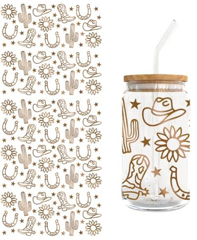 5 Blätter Transferaufkleber, DIY Glas Tasse Aufkleber für 16oz Tasse Glasflasche Floral Blumenaufkleber Rub-On Aufkleber UV DTF Transfer Sticker für Scrapbooking Tagebuch Album Bullet