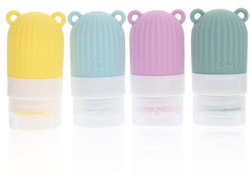 minkissy Bouteilles De Voyage En Silicone 30Ml Lot De 4 Flacons Souples Rechargeables Étanches Pour Shampoing Lotion Articles De Toilette Compactes Faciles À Transporter En Voyage