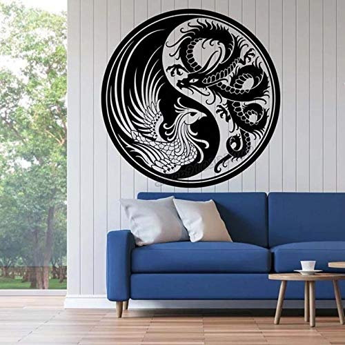 ZTcool Yin Yang Tai Chi vinyle sticker mural élément chinois dragon et phénix motif décoration, maison salon chambre décoration papier peint 57X57 cm