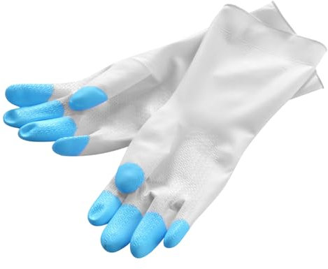 Topyond Gants de ménage en PVC pour le nettoyage, gants de vaisselle ergonomiques et imperméables, antidérapants pour les tâches ménagères, gants de nettoyage en PVC (Bleu)