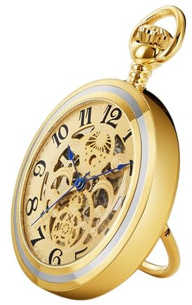 Whodoit Elegante mechanische Herren-Taschenuhr mit Kette und Box, MW183-gold, modisch