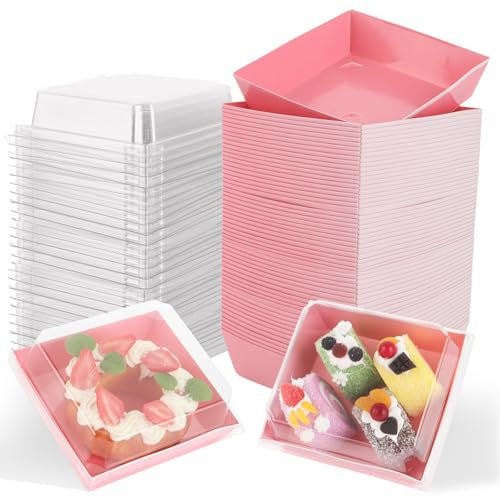 GBACHOOSE 75 scatole di cartone per il trasporto di torte, 13,5 x 12,5 x 6,5 cm, in cartone, per cupcake, con coperchio, per torte, panini, macaron, biscotti (rosa)