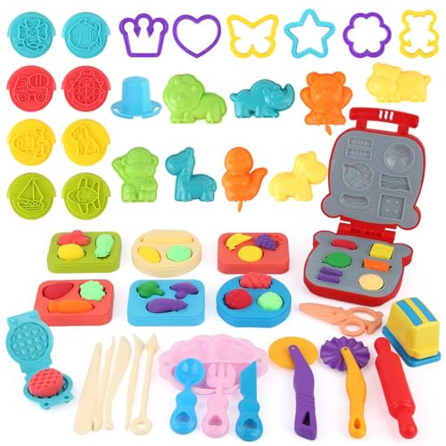 Playdough Accessories Set for Kids, 46Pcs Play Doh Tools, Playdough Cutters with Dish Knife Fork Spoon, Rolling Pin, Scissors, Hobnailer, Sculpting Tools, Clay Dough Tool Kit Gift for Boys Girls