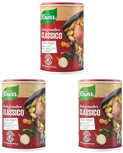 Knorr Brodo Granulare Classico - Brodo Vegetale Sostenibile, Senza Glutine, Lattosio e Conservanti, Ricco di Sapore, Ideale per Zuppe e Carne alla Griglia (Confezione da 3)