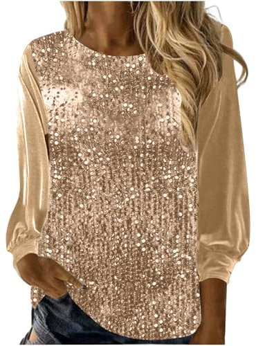Sequin Tops for Women UK Clearance V Neck Solid Long Sleeve Pullover Blouses Ladies Satin Silk Sleeve Sparkly Shimmer Shirt Elegant Glitter T Shirt Festival Party Shining Tees UK Size S-3XL