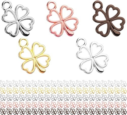 QZKJQDD 100 Stück Glücksbringer Vierblättriges Kleeblatt, Kleine Vierblättriges Kleeblatt Anhänger, Metall Mini Armbandanhänger, Geeignet für Halsketten, Ohrringe, Armbänder, Accessoires und Anhänger