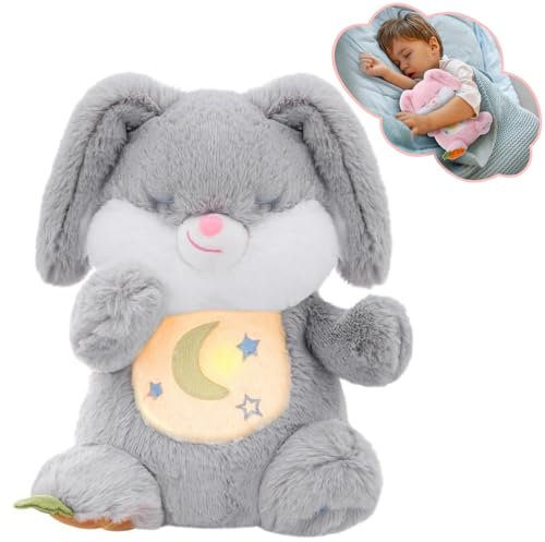 seOSTO Schlummer Kuscheltier, Beruhigende Bunny, Atmende Bunny, Schlafotter Plüsch mit Atembewegung und Musik Musikalische, Beruhigungspuppe für Baby Spielzeug, Neue Baby Geschenke