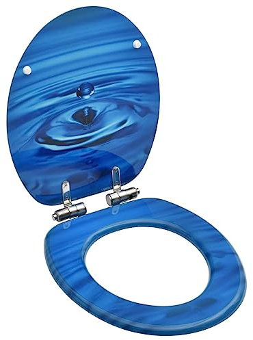 XCHSXYL Articolo Hardware-WC Sedile WC con Coperchio a Chiusura Ammortizzata MDF Blu con Motivo a Goccia d'Acqua