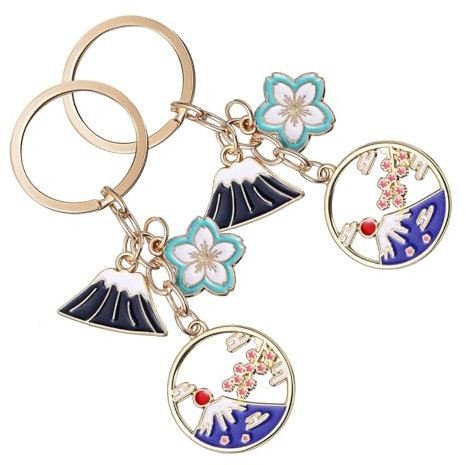 Veemoon 2stücke Schlüsselanhänger Mit Mount Fuji Und Blumendesign Als Handtaschen Oder Autoschlüsselring Hängende Taschendekoration Für Modebewusste Menschen
