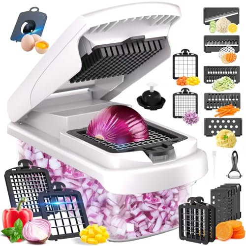 HATAF 15-in-1 Vegetable Chopper UK, Mandolin Vegetable Slicer & Onion Chopper with Grater, Spiralizer, Chip Cutter, Mini Food Chopper & Kitchen Accessories, Ideal for Potato Salad Chopper