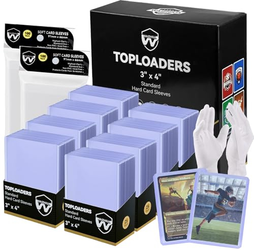 WAIZHIUA 400 Stück Sammelkartenhüllen – Transparente Kartenhüllen, Standard 3x4 transparente harte & weiche Karten Hüllen für MTG, Fußball, Sportkarten, inklusive Handschuhe (Hard 200 & Soft 200)