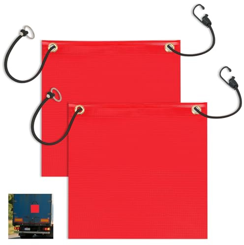 2 Stück Rote Warnflagge 30x30CM Warnfahne | Rote Flagge mit Gummiseil Kupferschnallen Flagge, für Überhängende Lasten Wasserdicht