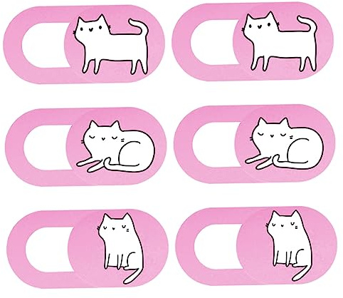 Rosa Katzen Webcam Abdeckung mit Schieber, 6 Stück Abs Sichtschutz | Dünnes Design, Abgerundete Kanten, für Desktopcomputer und Tablets, Cartoon Stil