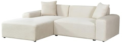 Home Deluxe Ecksofa AMELIO Cord - Beige, Links - 240 x 178 cm | Modernes Wohnzimmer-Sofa mit Ottomane