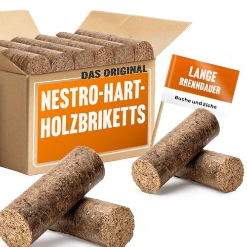 Holzbrikett, NESTRO Hartholzbriketts 20 kg Buche/Eiche – Premium Brikett für Kamin & Ofen | Lange Brenndauer, Hoher Heizwert, Kaum Asche | Saubere & Natürliche Wärme aus Hartholz