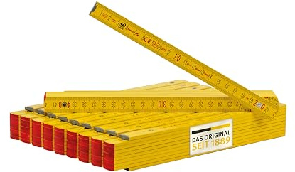 Stabila Zollstock 2 Meter Type 707 - Meterstab gelb, metrische Skala, Gliedermaßstab mit Winkelfunktion aus PEFC-zertifiziertem Holz, Polyamid-Gelenke (10er Pack Zollstöcke)