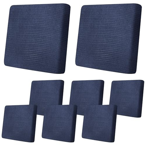 8 Stück Sofa Sitzkissenbezug, High Stretch Sitzkissenbezüge Sofakissen Hüllen, Elastische Spandex Polyester Kissenbezüge für Indoor Outdoor Gartenmöbel, Abnehmbare Waschbare Ersatzhüllen (Dunkelblau)