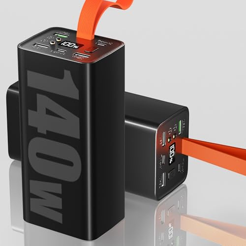 Batterie Externe 70000mAh 140W,Power Bank PD3.1 QC4.0 Charge Rapide Chargeur Portable 5 Sorties Chargeur Externe avec Affichage LED Lampe Torche, pour Smartphones Outdoor Camping