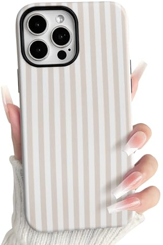 NITITOP for iPhone 14 Pro Case Cute Striped Design, Apricot | for Women Girls Men, Stripes Lines Pattern, Hybrid 2 Layers, Hard PC Back Shockproof Cover, Raised Camera Lip Protection