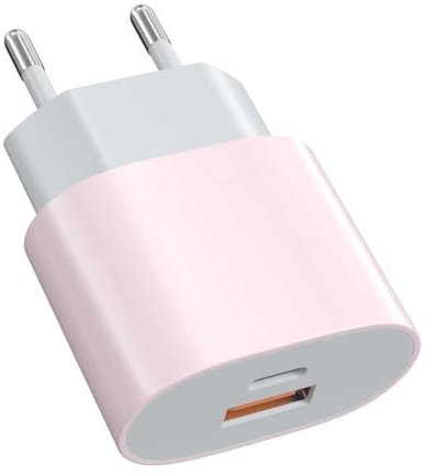 Caricabatteria USB C Adaptatore Blocco di Alimentazione 25W a 2 Porti per iPhone 17 16 15 14 13 12 11 Pro Max Plus X XS Caricabatteria Rapida per Smartphone Adaptatore di Caricamento Colore Rosa