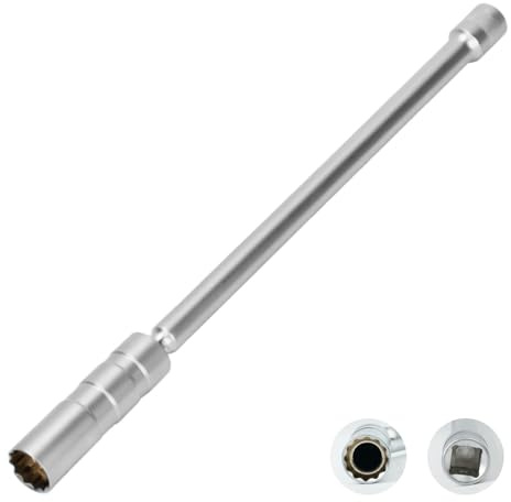 RowGlow douille bougies 16mm 3/8 12 pans longue 293mm, douille longue 16 mm 12 pans 3/8 auto, acier au chrome-vanadium (16cm)