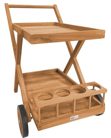 AXI Bodhi Chariot de Service en Teck avec roulettes | Desserte de Cuisine avec 2 Étagères & Porte-Bouteilles, 70 x 48 x 78 cm
