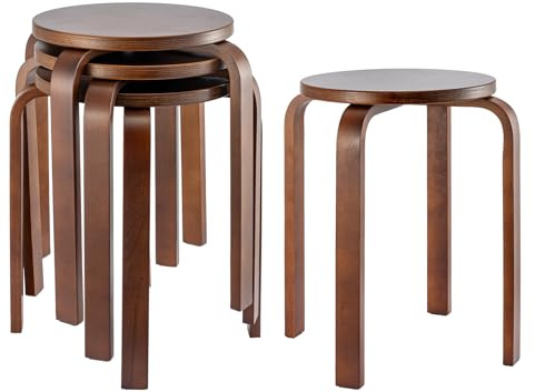 GREENSAPPIRE 4er Set Holz Esszimmerhocker, Stapelbare Sitzhocker aus Massivholz mit Rutschfesten Pads, Robuste Küchenstühle für Esszimmer, Bar, Klassenzimmer und Home-Bereich (Braun)