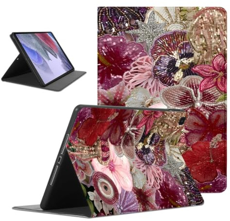 Diamond Tablet Case for Samsung Galaxy Tab A7 SM-T507/T505/T500 10.4 2020 | Flower Floral Seashell Purple Design Cover Flip PU Leather Stand Funda Trendy Adjustable Protective for Men Women
