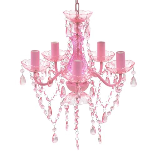 Kaloriko Lustre Suspension Rose avec 5 Ampoules E14, luminaire en Verre Artificiel, Plafond Suspendu 80 cm, LED, Salle Manger Salon Chambre Bureau Interieur Ambiance Decoration Classique