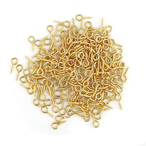 Sonew 200 Stück Kleine Ösenschraube Schraubhaken, Mini Eye Pins Haken Ösen Schrauben Haken Gewinde Nails Ergebnisse für Schmuck Anhänger Machen(Gold)