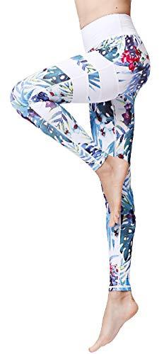 FLYILY Femme Sports Leggings Star Impression Workout Collants Stretch Fitness Yoga Pantalon,L,3-whiteleaf