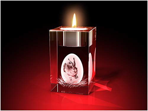 GLASFOTO.COM, Albrecht Dürer Hase Teelicht, 50 x 80 x 50 mm, Kristallglas 3D Innengravur in Premiumqualität