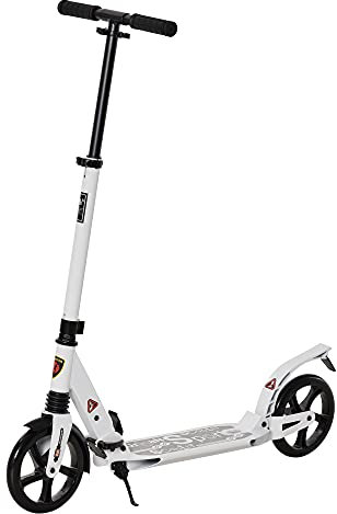 HOMCOM Folding Kick Scooter, Adjustable Ride On Scooter with 200mm Big Wheels and Double Shock Absorption, Urban Scooter for 14+ Teens Adult, White
