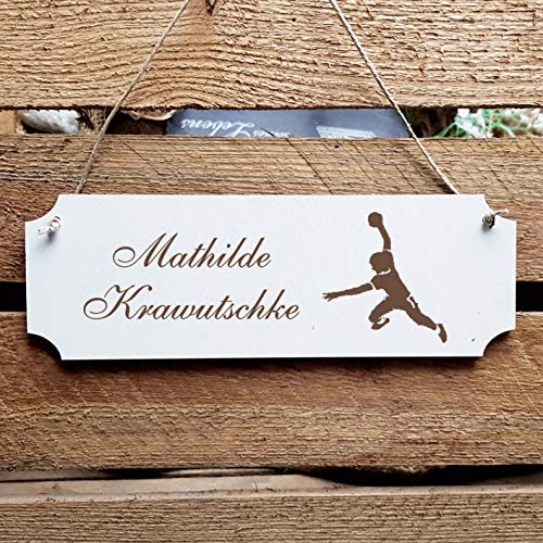 Schild « Handball » Türschild mit persönlicher Wunschgravur und Motiv - Größe ca. 20 x 6,7 x 0,5 cm - Shabby Dekoration Namensschild Name - Sport Ballsport Handballer