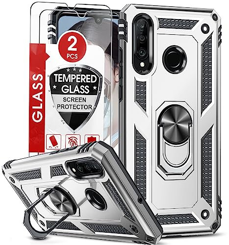 LeYi für Huawei P30 Lite Hülle P30 Lite New Edition Handyhülle mit Panzerglas Schutzfolie(2 Stück),360 Grad Ring Halter Handy Hüllen TPU Cover Bumper Case Schutzhülle für Huawei P30 Lite 2020 Silber