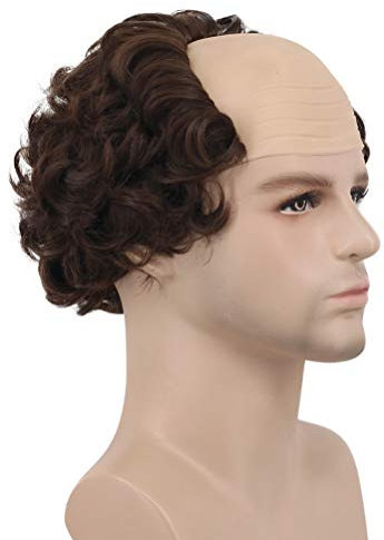 karlery Kurz Lockige Glatze Braun Opa Perücke Wissenschaftler Halloween Cosplay und Anime Kostüm Party Perücke
