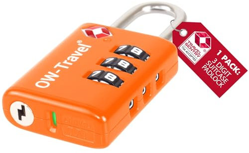 OW-Travel Zahlenschloss 3 Stellig mit Open Alert Anzeige Kofferschloss Vorhängeschloss Gepäckschloss Sicherheitsschloss Lock TSA Schloss Zahlencode für Reisekoffer Spind Rucksack Luggage:1 Orange