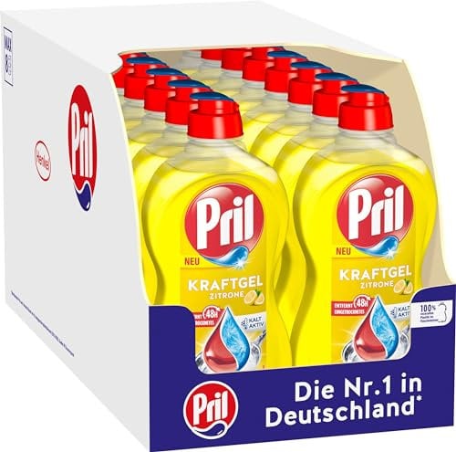 Pril 5 Plus Kraftgel Zitrone, Handgeschirrspülmittel, (16 x 450 ml) mit selbstaktiver Fettlösekraft