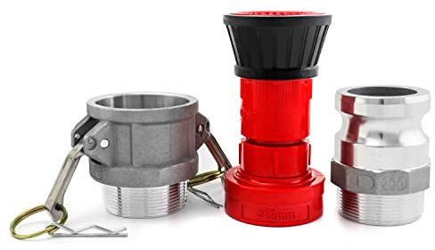 QWORK Buse de tuyau d'incendie, 5,1 cm, en thermoplastique NPSH/NPT à débit constant avec raccords CamloK femelles et mâles en aluminium de 5,1 cm pour connecter des équipements d'incendie