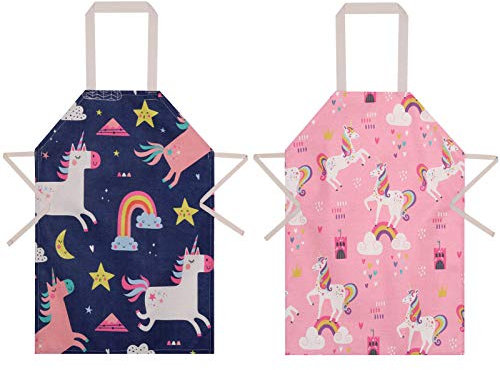 umorismo 2 Packung Schürze Kinder, Einhorn Kinderschürze Kinder Verstellbare Kochschürze Kinder Wasserdichte Mit Tasche Für Mädchen Und Jungen Zum Backen, Garten, Grill