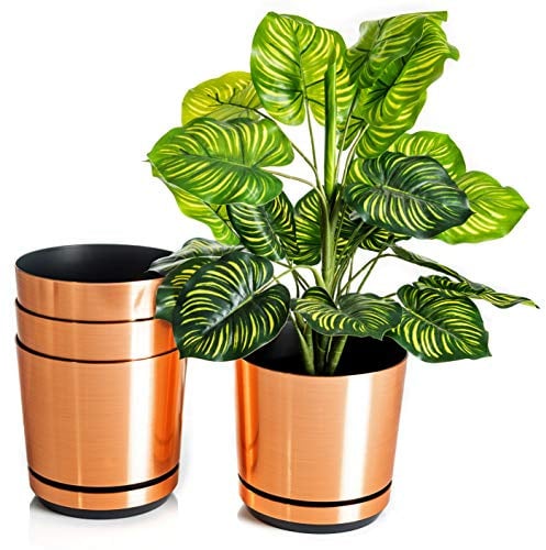 KORAD Set of 4 Copper Pots 16 cm Decorative Pots 16 cm for Flowers, Herbs, Plant Compositions OSL 16/121 x4