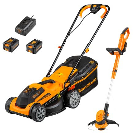 LawnMaster MX 24V Cordless 34cm Lawnmower and 25cm 3-in-1 Grass Trimmer - Rear Roller, Cutting and Edging, 2x MX 24V 4.0Ah Lithium Ion Batteries and Fast Charger (34cm Mower & Trimmer)
