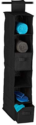 Relaxdays Hängeregal Stoff, Hängeaufbewahrung, 6 Fächer, 2 Schübe, für Kleiderschrank, HBT: ca. 82x14,5x30 cm, schwarz
