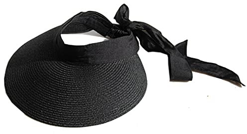 Cool4 Visor de paja para mujer con cinta de lino, sombrero para el sol, pantalla A57, Negro , M/L