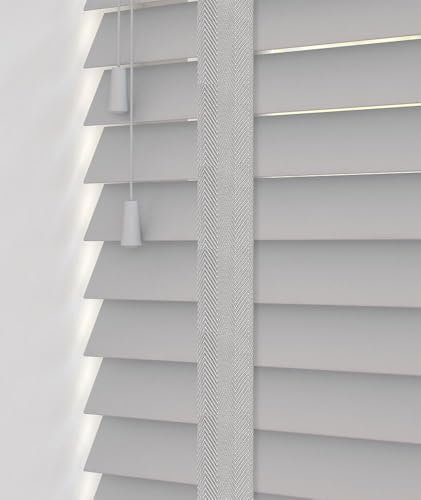 Caecus Real Wood Venetian Blinds Tape finish - Easy Fit Home Office - 90cm x 120cm - Grey